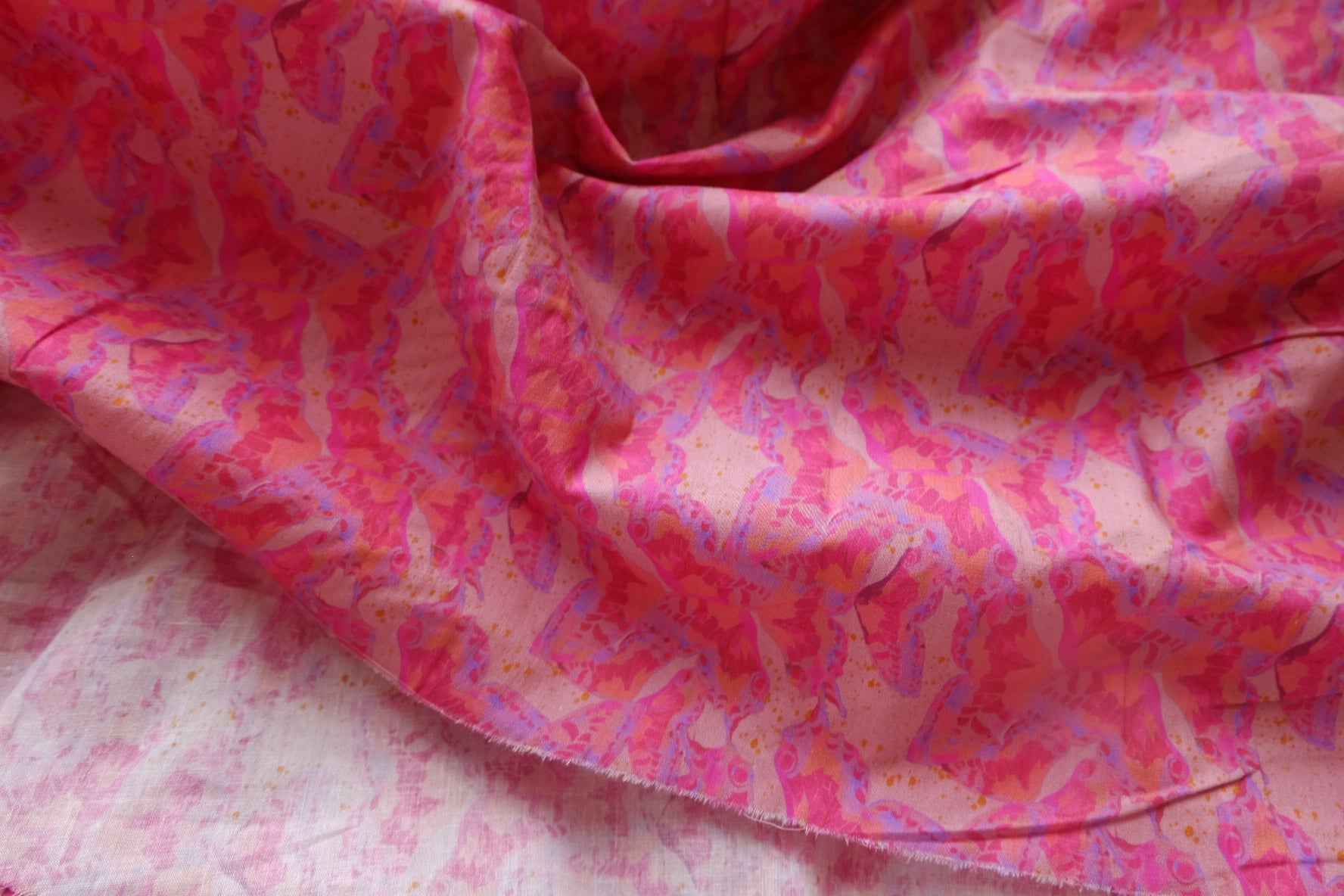 Pink Abstract Floral Cotton Fabric - 2.73 yd