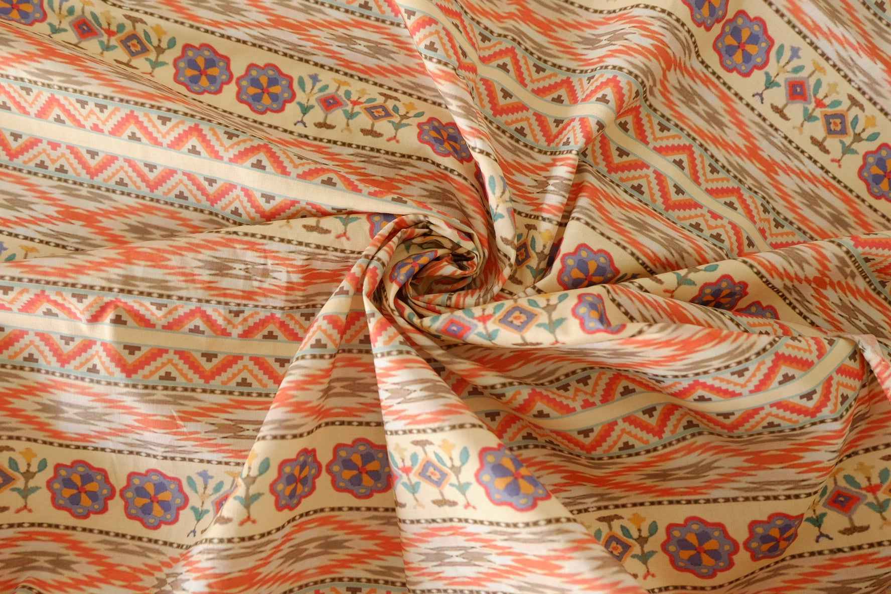 Folk Stripe Cotton Poplin Fabric – 2.2 yd