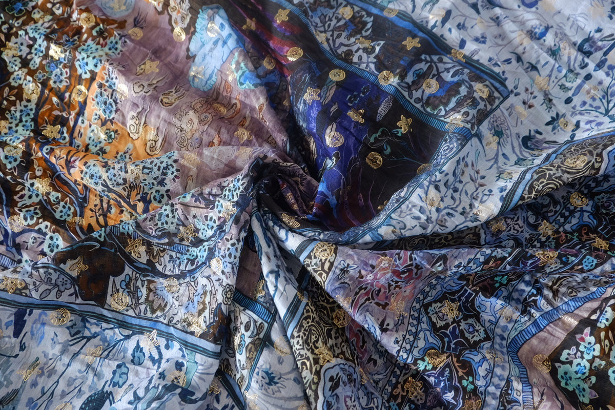 Blue Storybook Gold-Fleck Rayon – 2.8 yd
