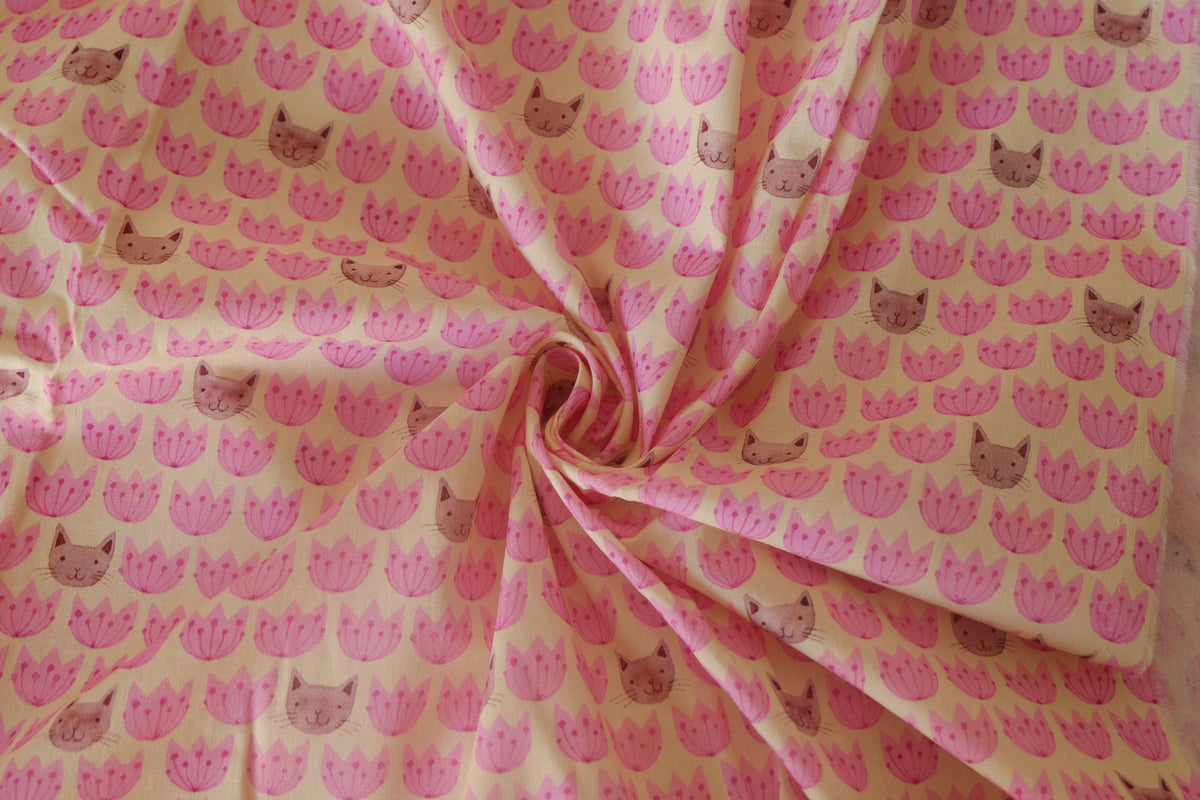 Pink Tulips & Cats Cotton – 3.6 yd