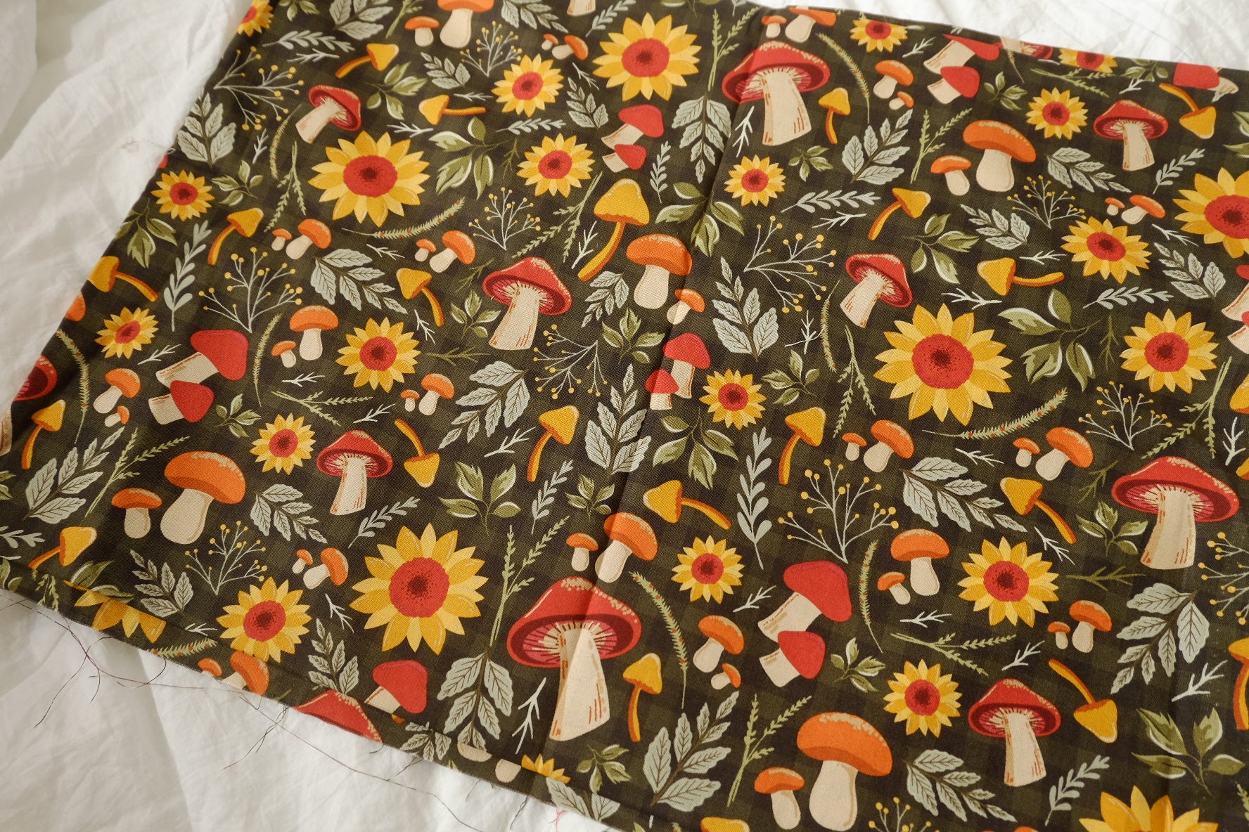 Autumn Mushroom & Sunflower Cotton Fabric, 3.28 Yards