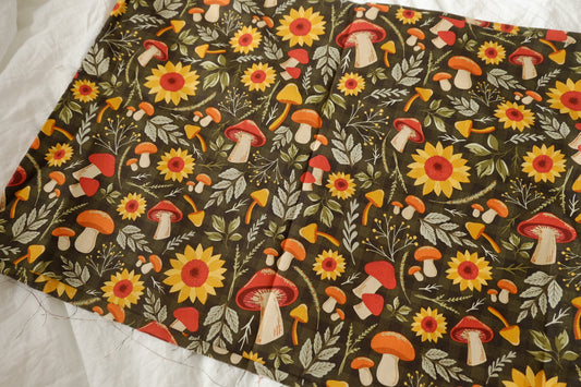 Autumn Mushroom & Sunflower Cotton Fabric, 3.28 Yards