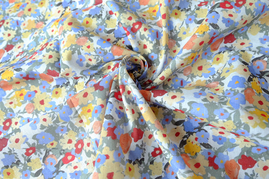 Cheerful Meadow Floral Slub Cotton Fabric — 2.19 yd