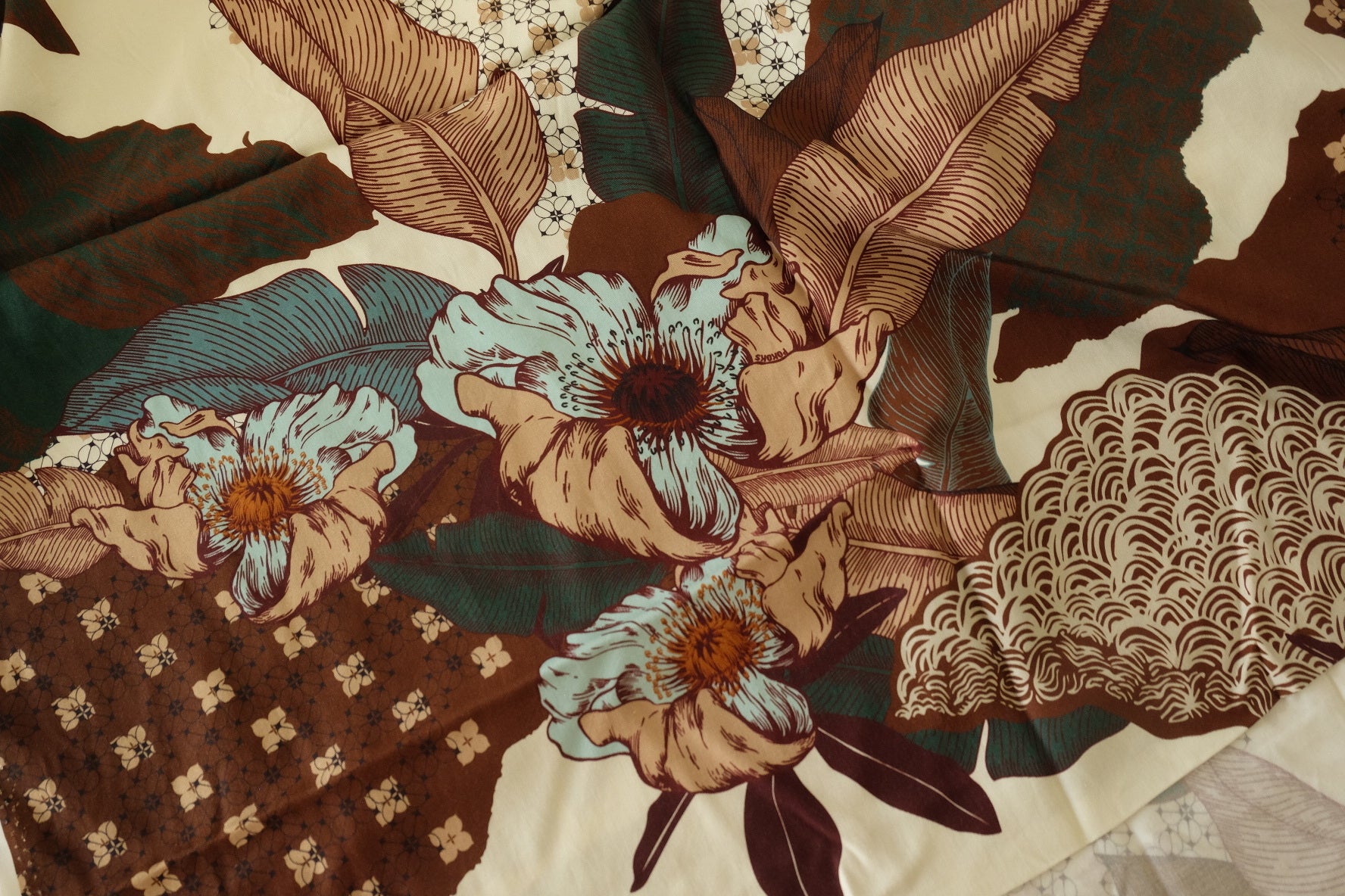 Tencel Rayon Twill Print Fabric – Artistic Floral & Geometric Boho -2 yds