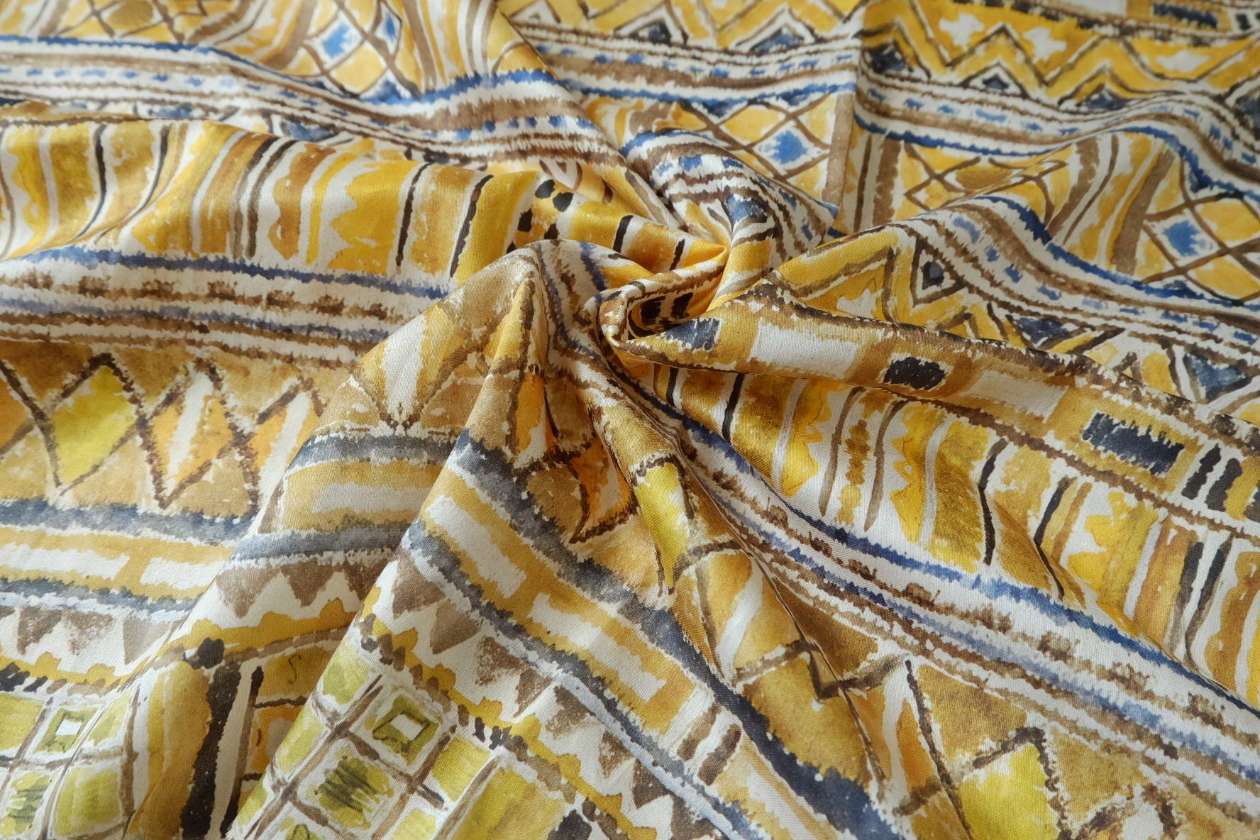 Ochre Geo 80s Cotton Sateen Fabric - 2.19 yd