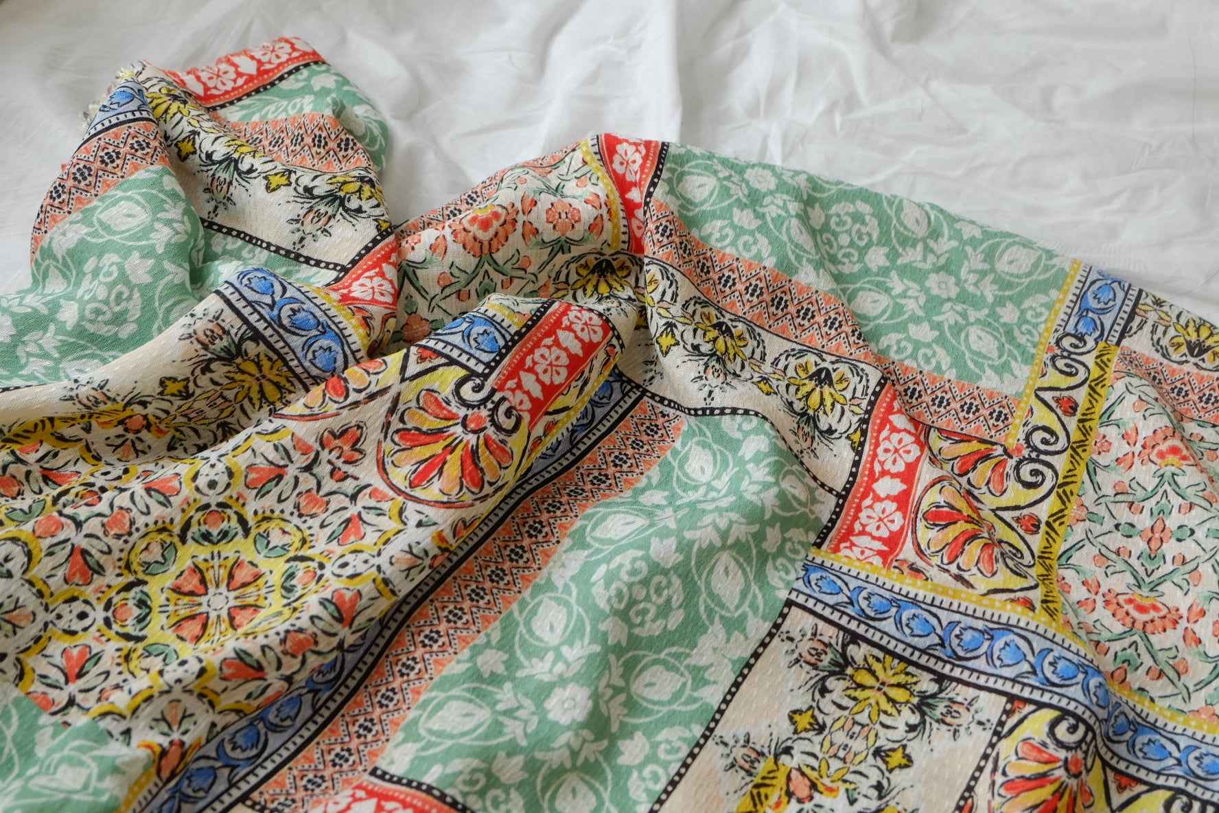 Vintage Patchwork Rayon Fabric, Soft Drapey Summer Dress Fabric, 3.28 Yards