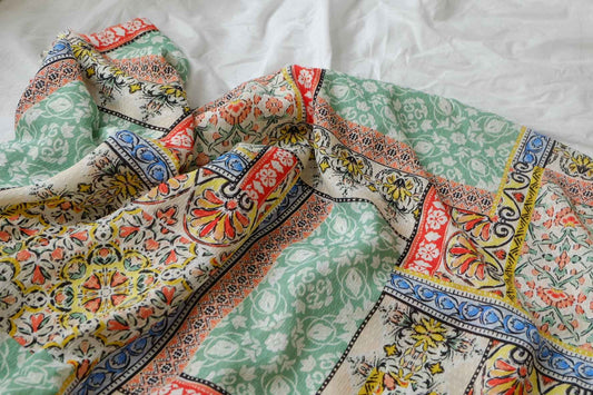 Vintage Patchwork Rayon Fabric, Soft Drapey Summer Dress Fabric, 3.28 Yards