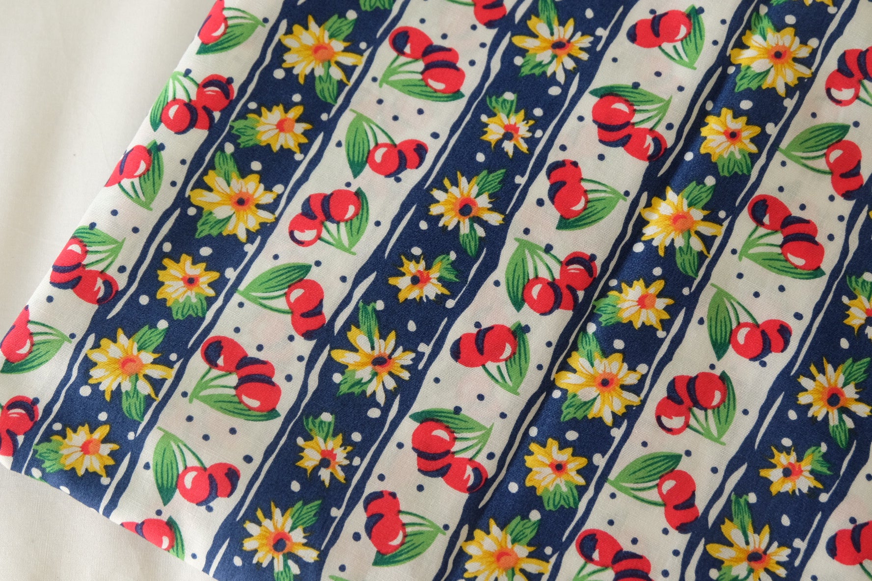 Cherry Floral Stripe Cotton Poplin Fabric – 2.2 yd