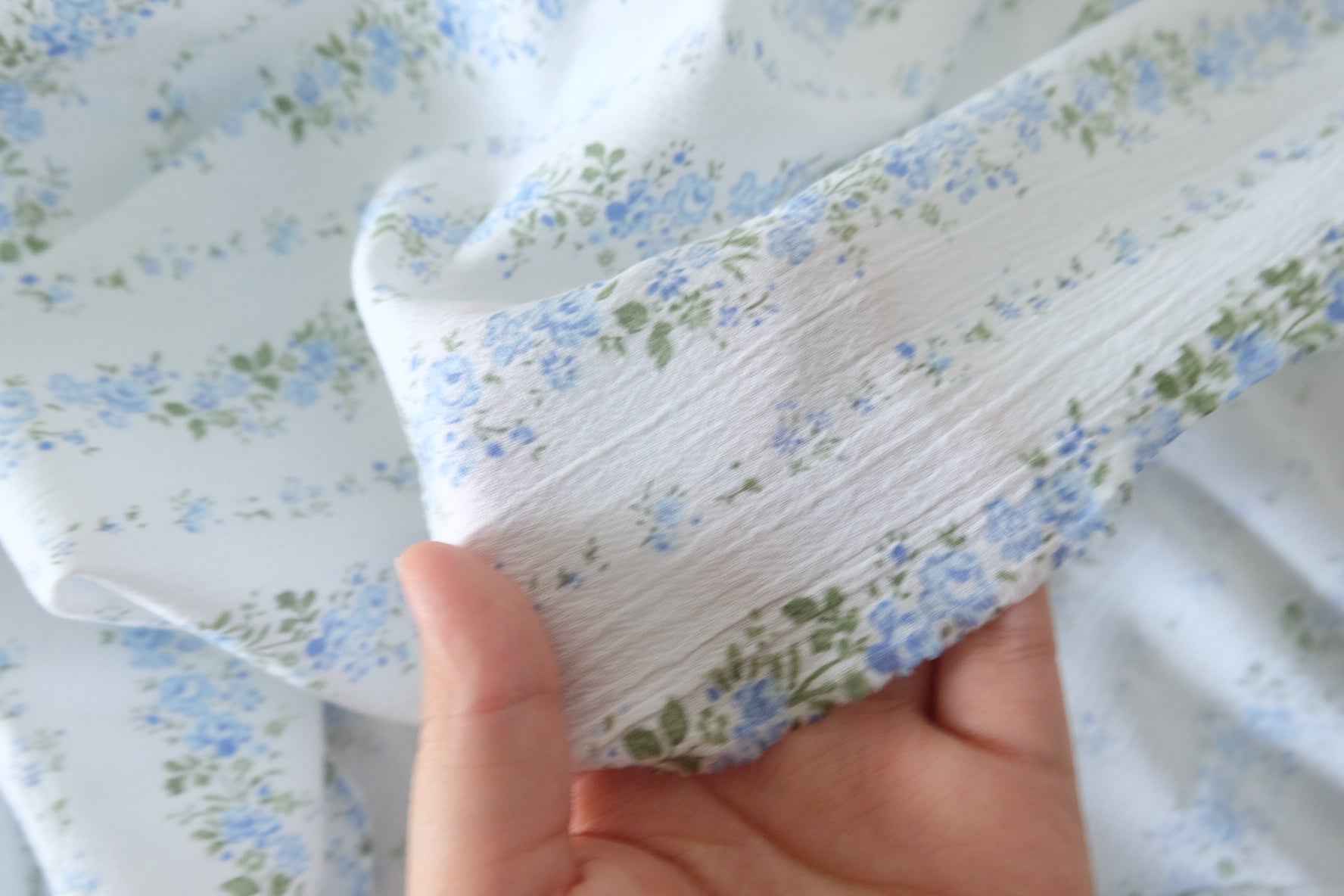 Blue Floral Stripe Washed Cotton Fabric – 1.6 Yards