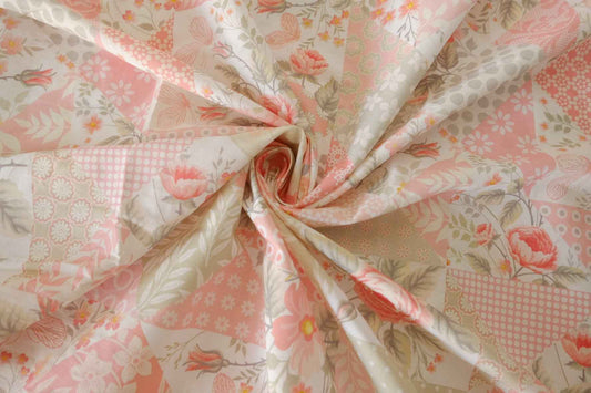 Blush Floral Patchwork Cotton Lawn Fabric – 1.9 yd
