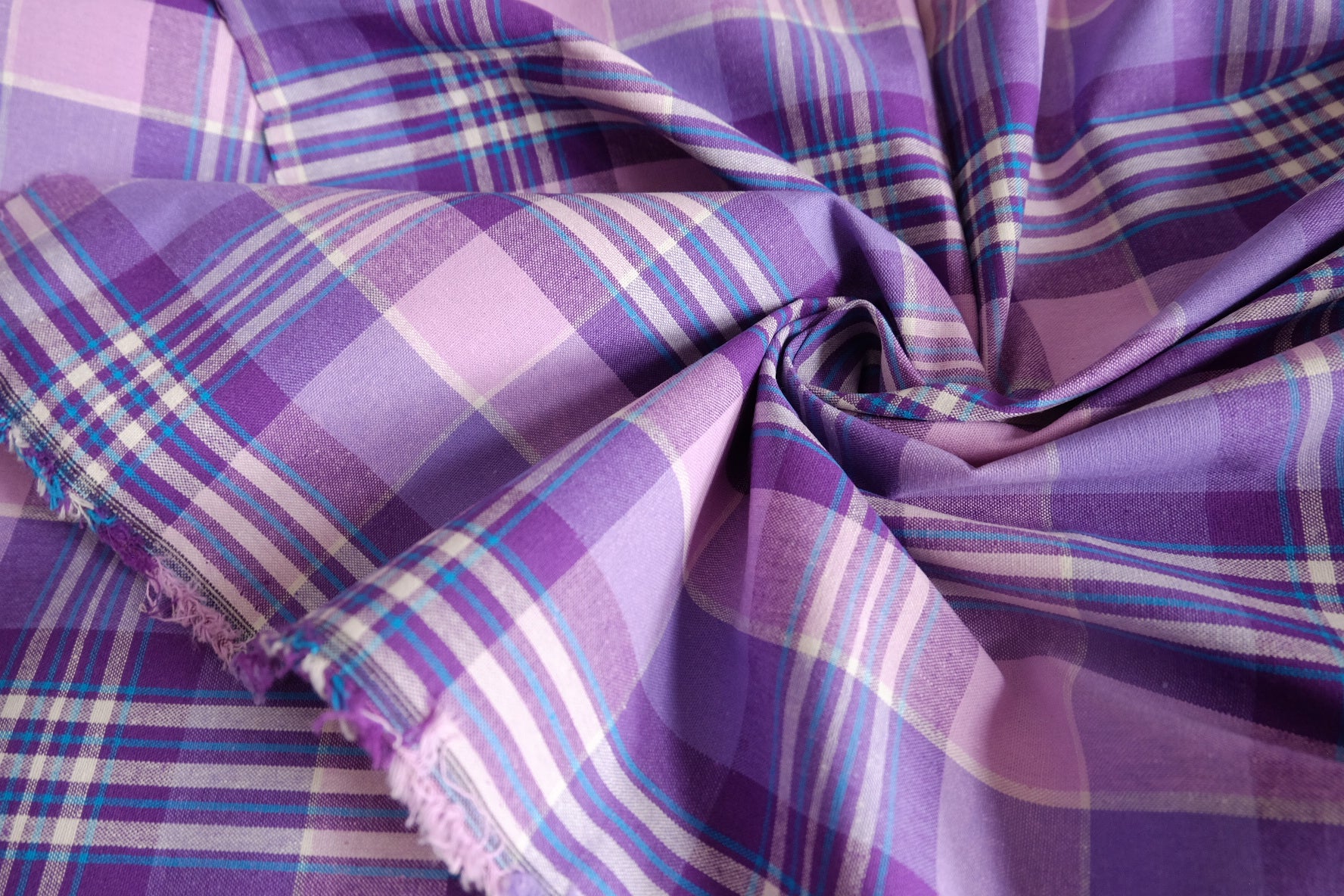 Purple Brushed Yarn-Dyed Cotton Plaid Fabric - 2.19 yd