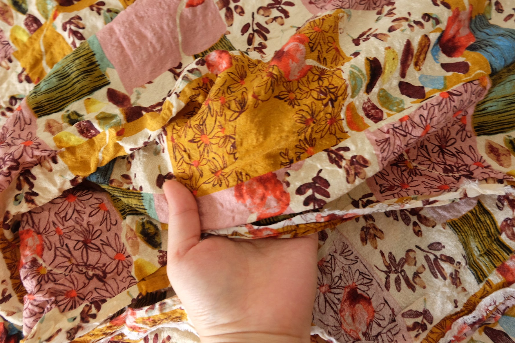 Washed Patchwork Floral Linen Cotton Fabric - 2.6 yd