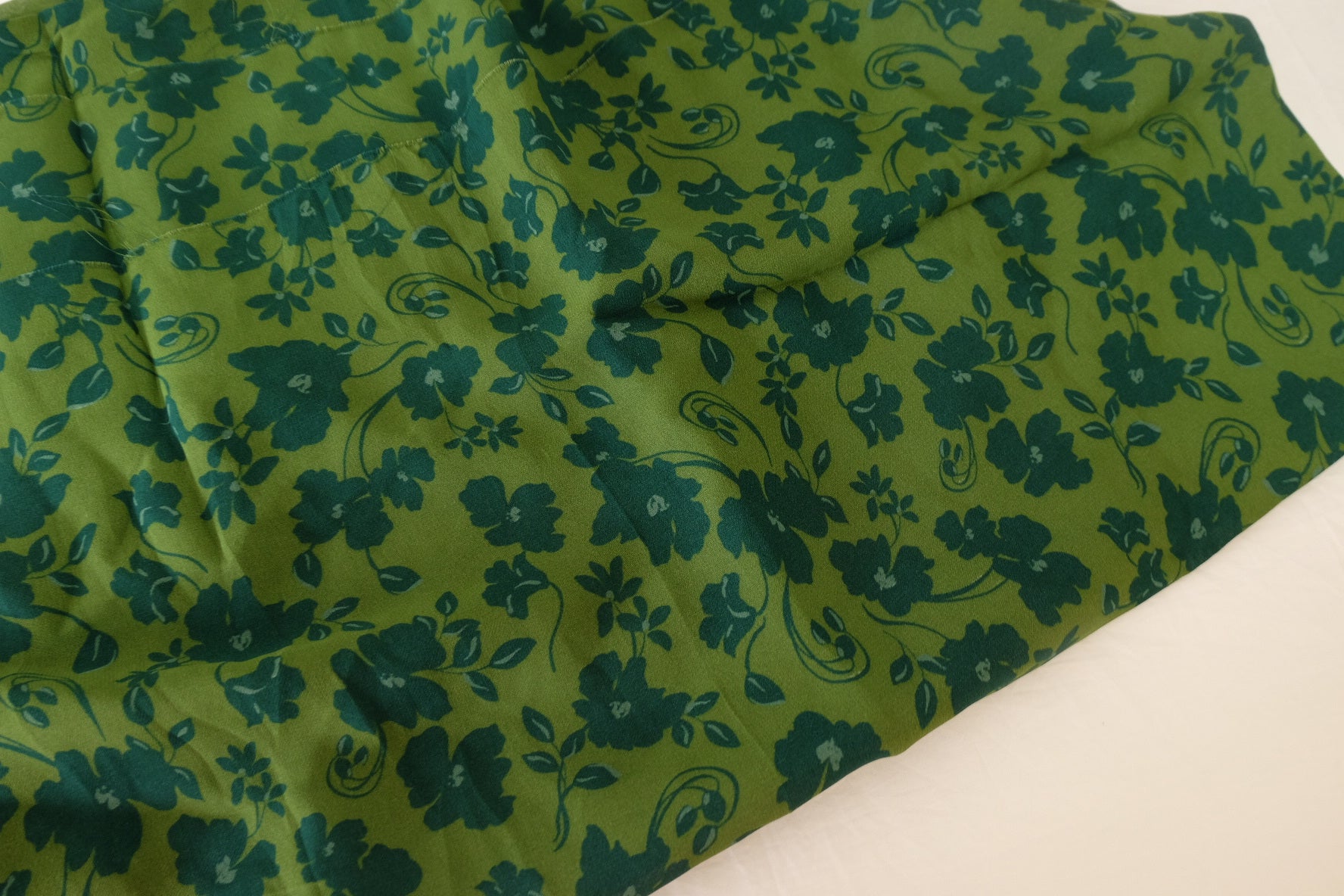 Olive Green Floral Rayon Challis Fabric – 3.3 yd