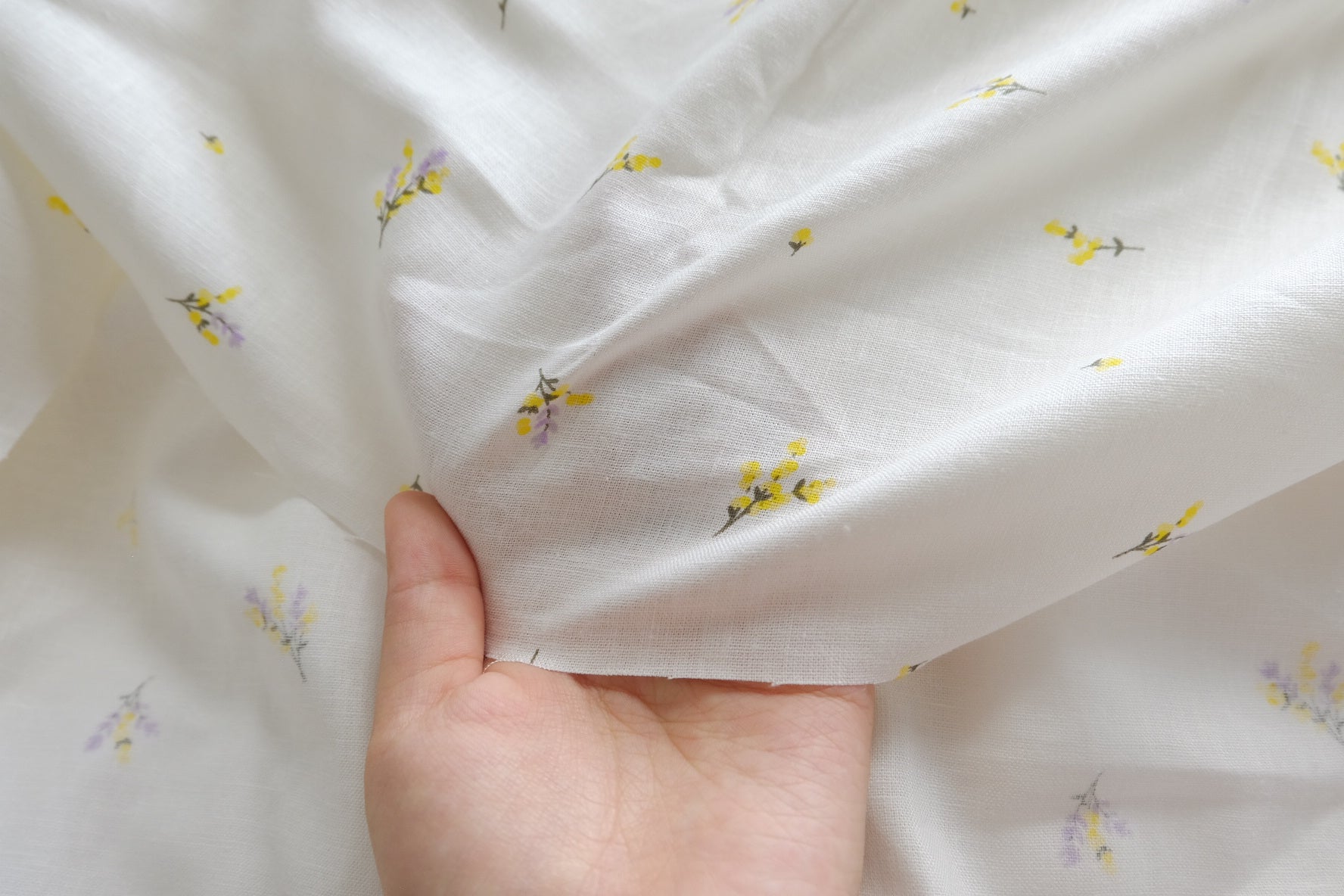 Tiny Yellow Floral Linen Fabric - 2.19 yd