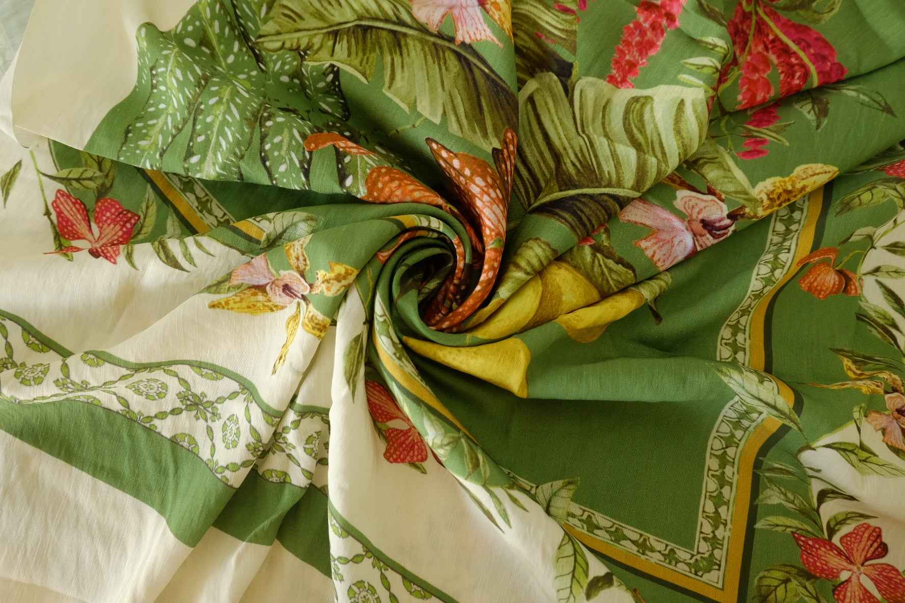 Tencel Cotton Placement Print Fabric – 3.1 yd Garden Scarf Design Textile