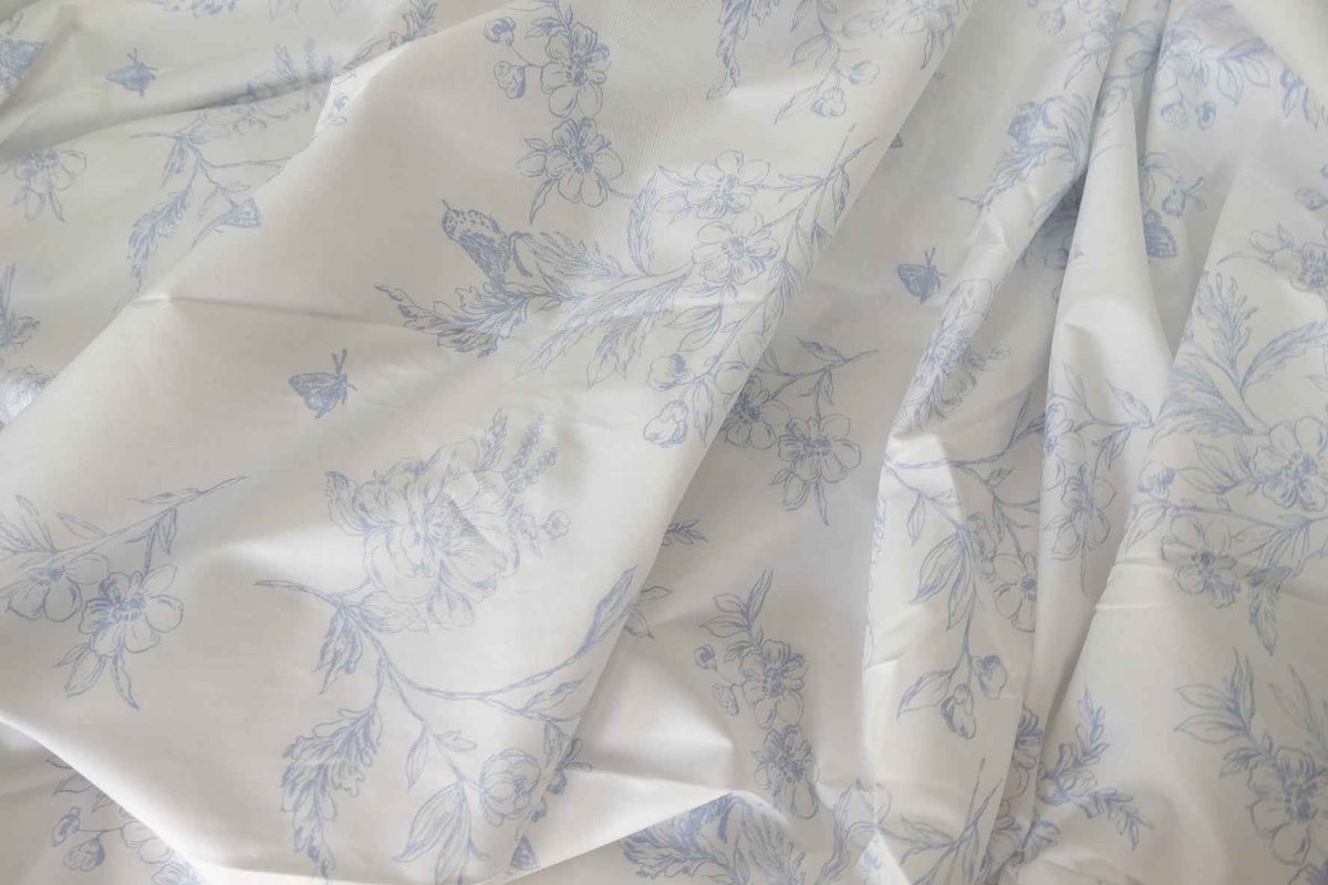Blue Botanical Cotton Lawn Fabric – 3.3 yd