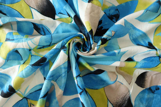 Blue Abstract Leaf Linen Cotton Blend — 1.64 yd