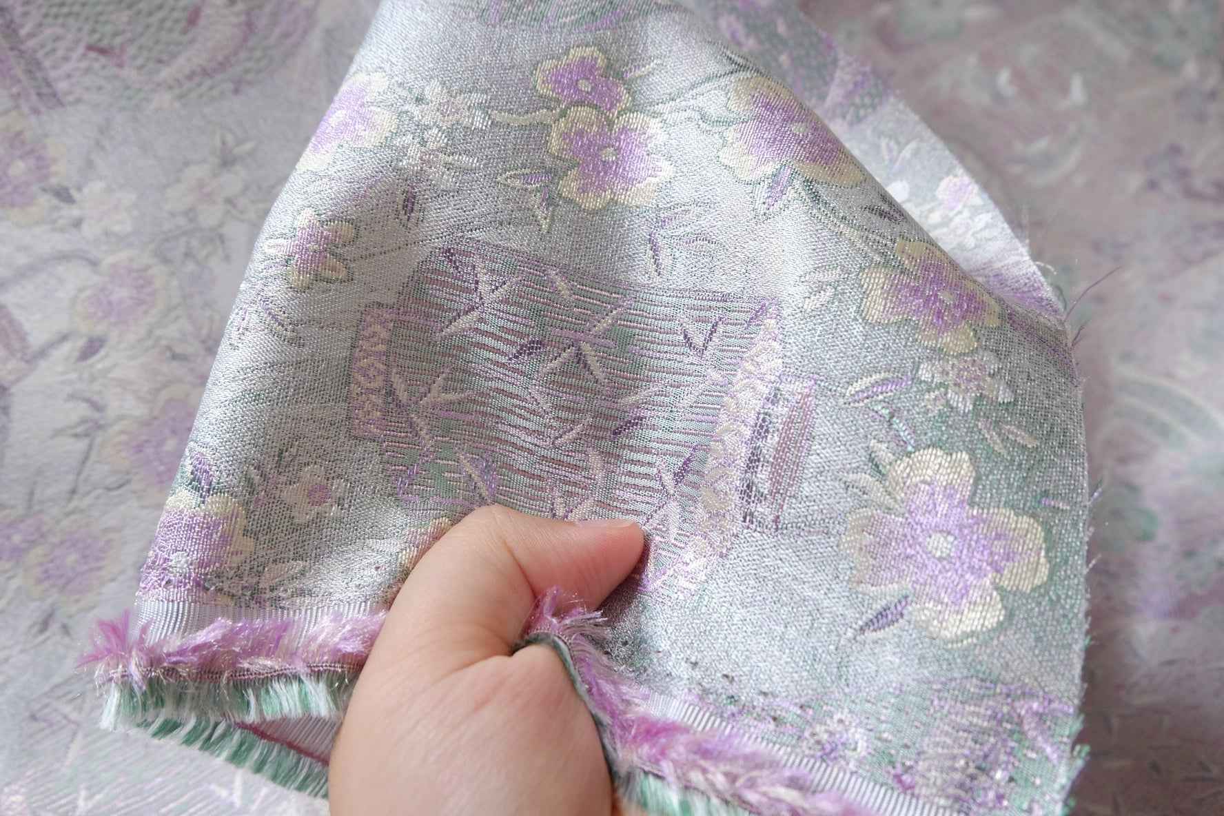 Pastel Floral Vase Jacquard Brocade Fabric, Soft Structured Dress Weight, Sold by the Yard