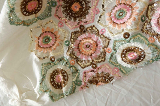 Heavily Embroidered Floral Tencel Cotton Fabric with Sequins – 2.73 yd Piece