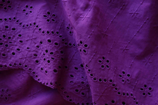 Royal Purple Floral Eyelet Embroidered Cotton with Double Scalloped Borders – 3.28 yd