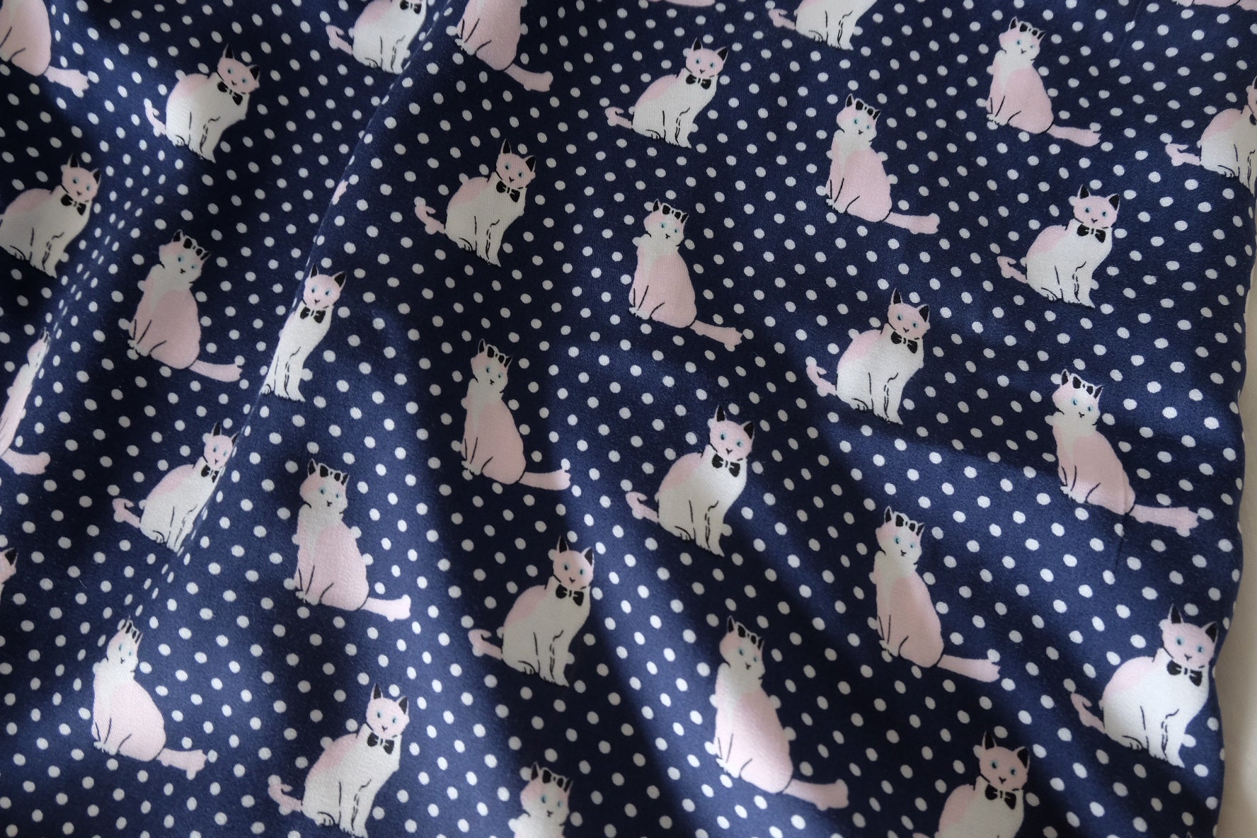 Navy Polka Dot Cat Soft Cotton Fabric – 2.73 yd