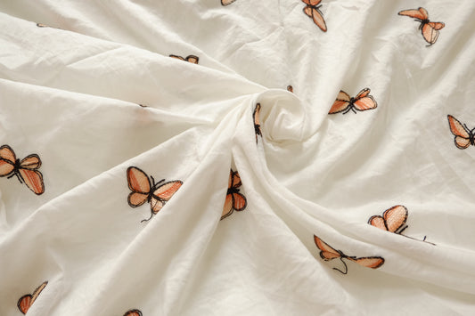 Butterfly Embroidered Ultra-Light Cotton Voile, 1.6 Yards