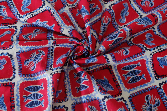 Retro Seaside Motif Cotton Poplin – 3.3 yd