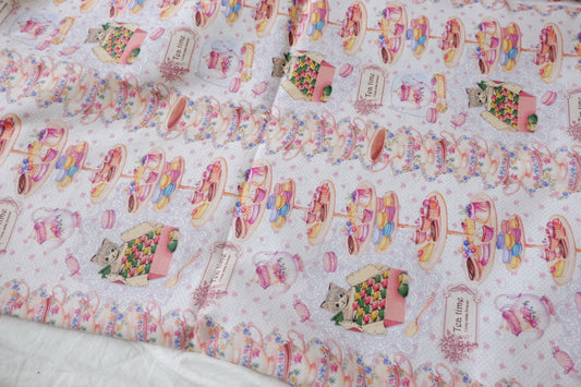 Tea Time Cat Cotton Craft Fabric — 1.09 yd