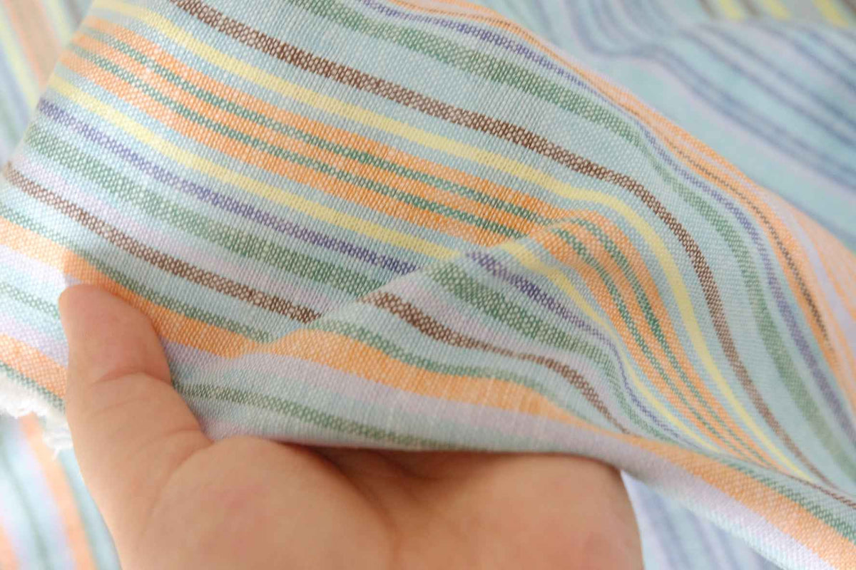 Pastel Rainbow Stripes Yarn-Dyed Linen Cotton Blend – 2.19 yd (Continuous Cut Available)