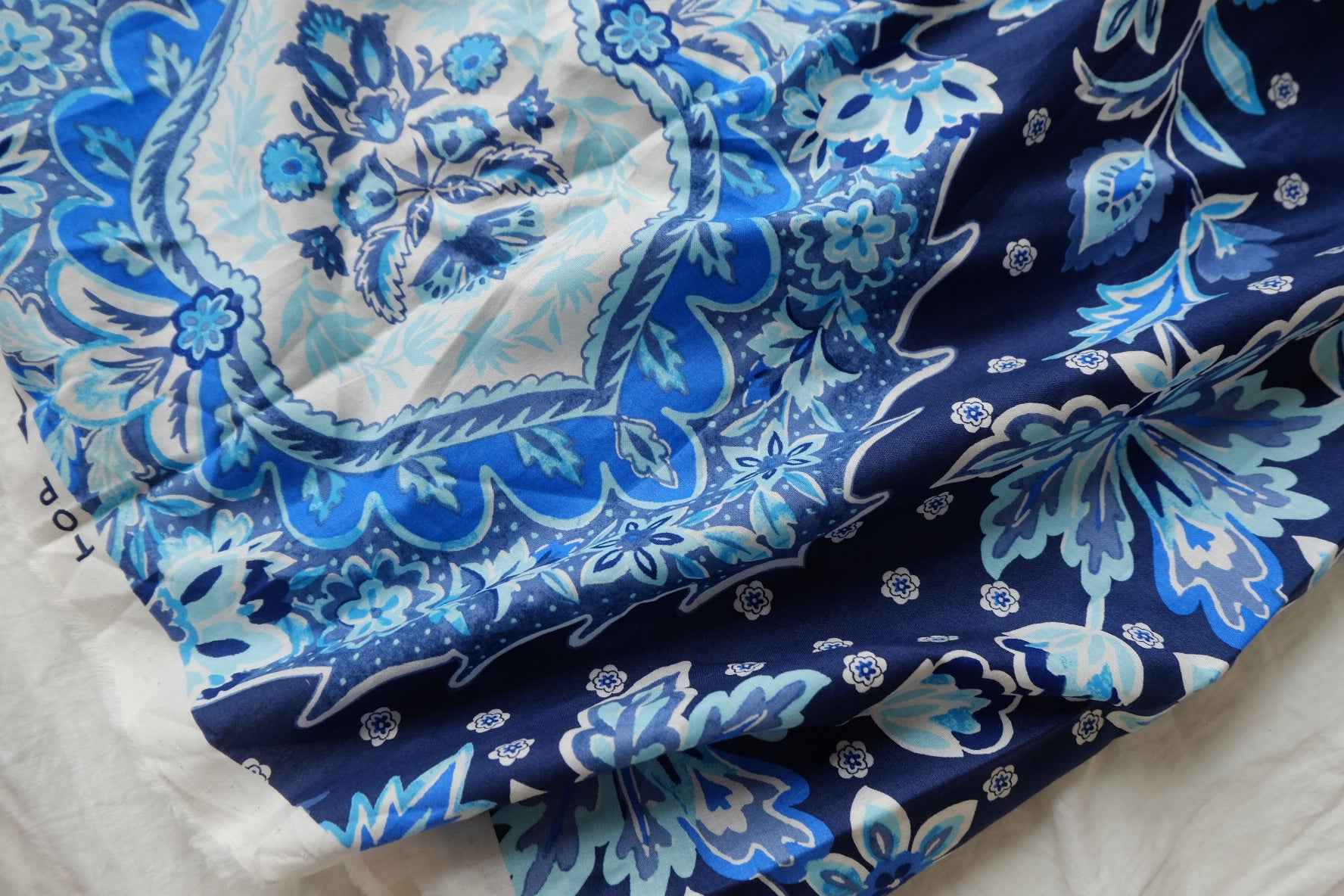 Blue Floral Medallion Cotton Panel Fabric - 2.95 yd