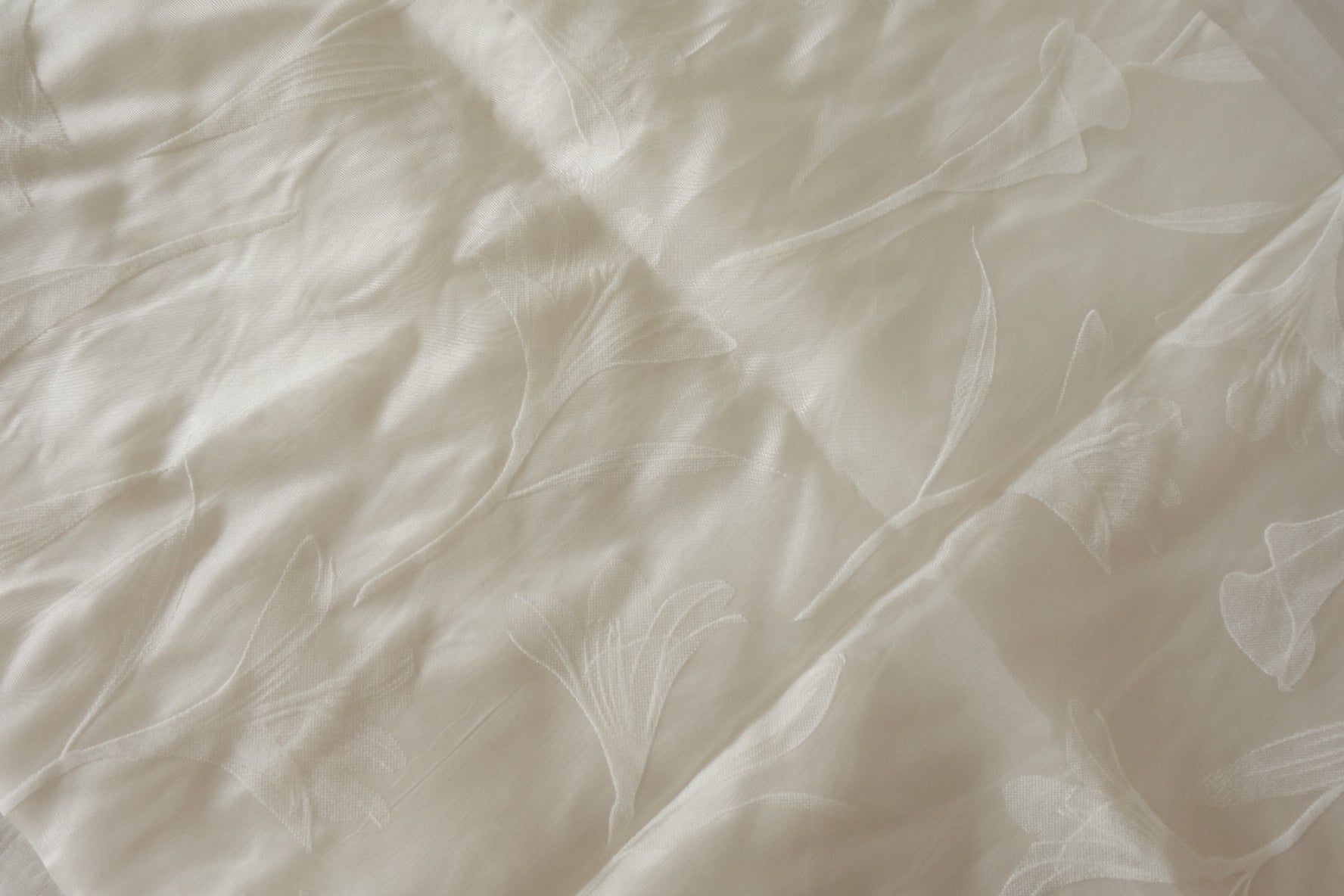 White Floral Flocked Polyester Mesh – 2.19 yd
