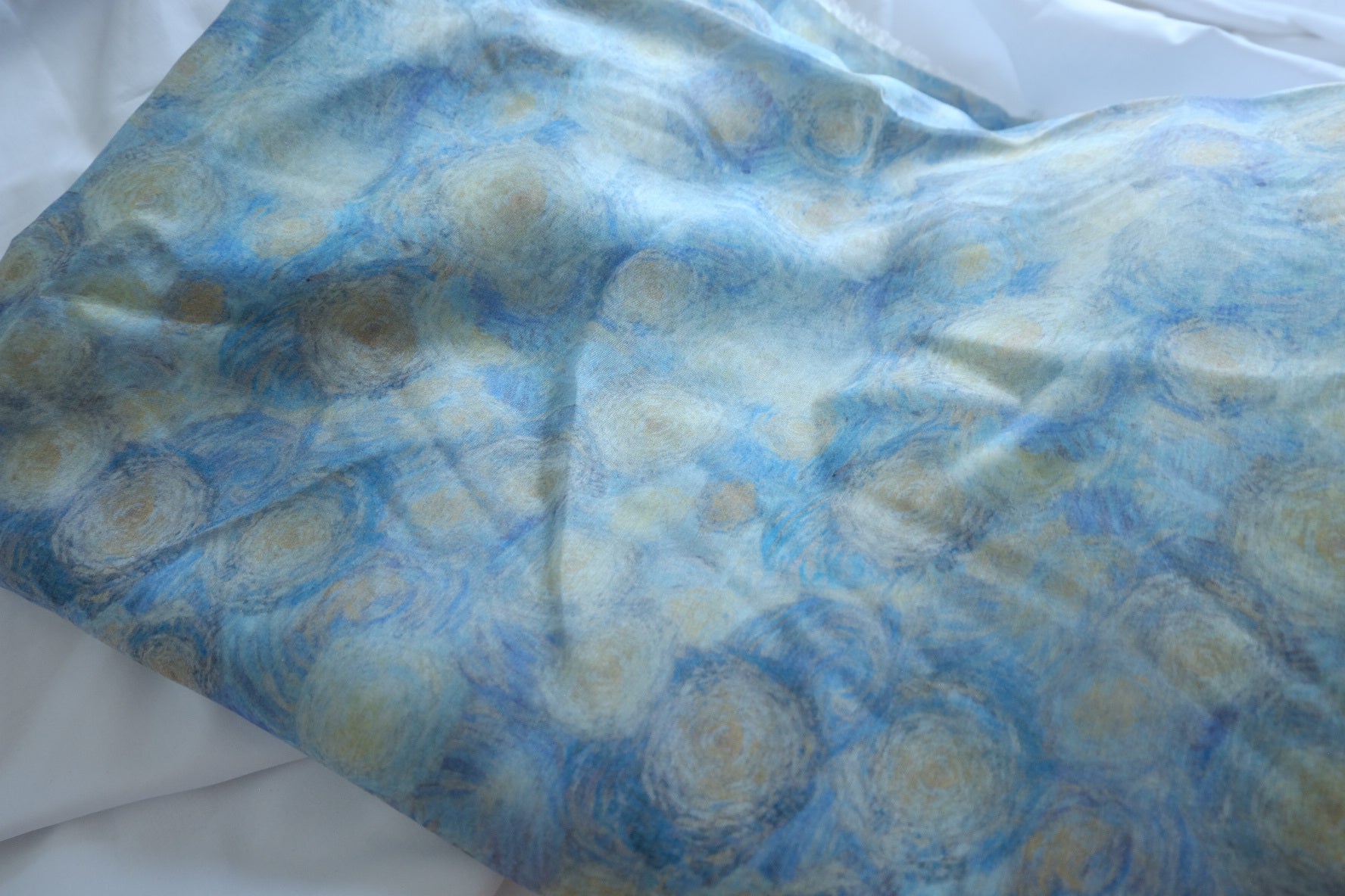 Misty Blue Swirl Tencel Linen Sheer Fabric - 3.28 yd
