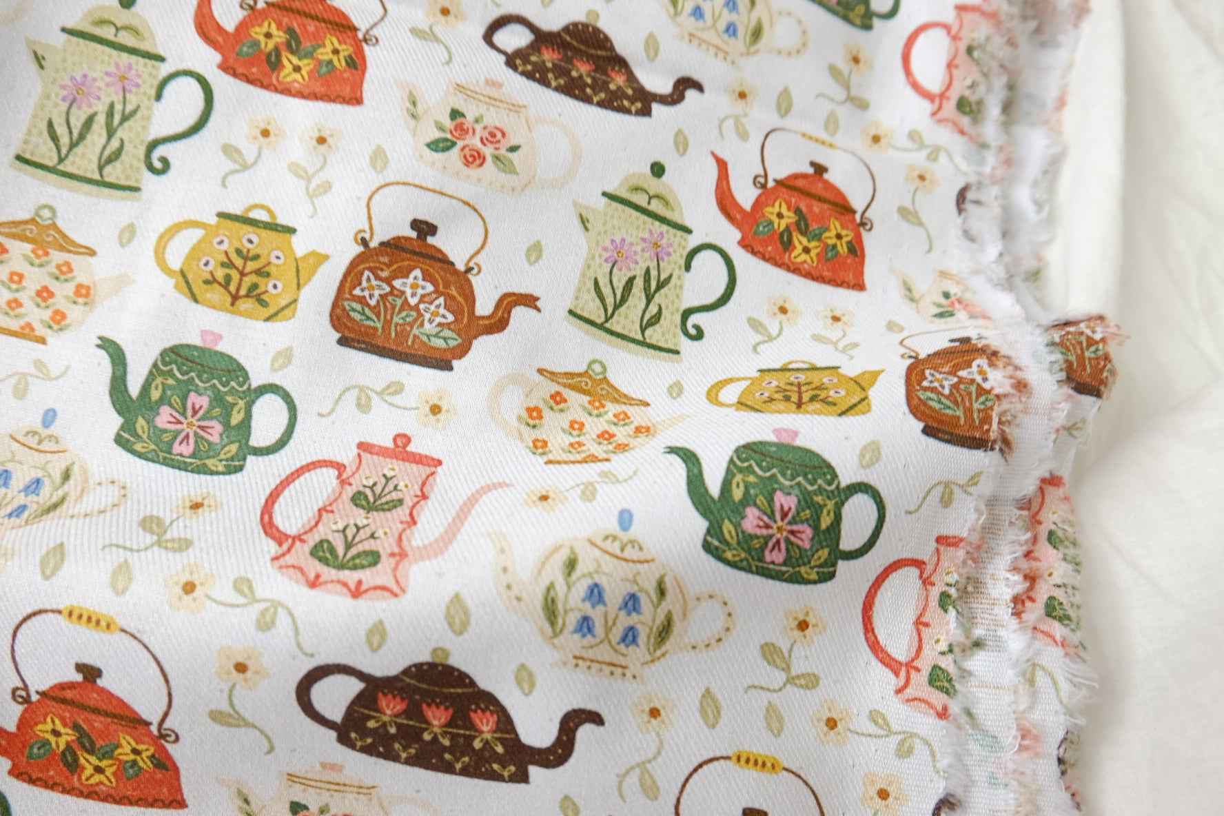 Teapot Print Soft Cotton Twill — 2.19 yd Piece