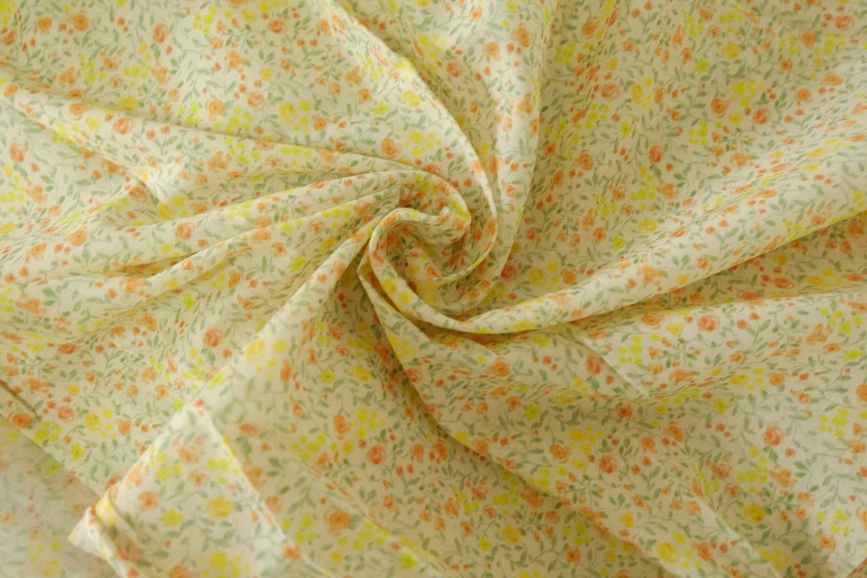 Soft Orange Ditsy Floral 100s Cotton Lawn Fabric - 3.3 yd