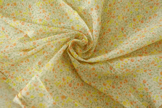 Soft Orange Ditsy Floral 100s Cotton Lawn Fabric - 3.3 yd