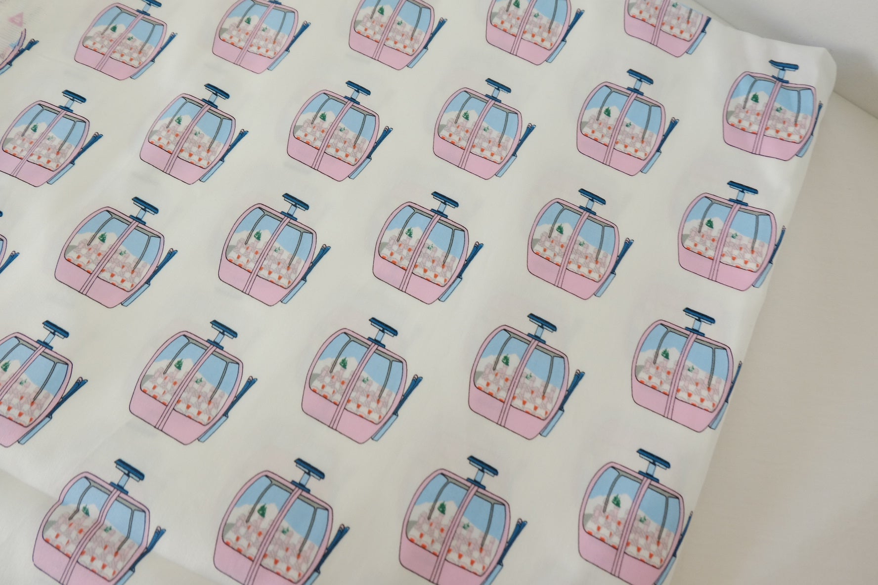 Pink Cable Car Print Cotton Sateen Fabric – 2.2 yd