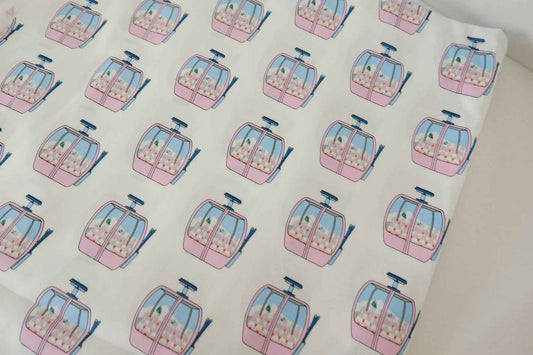Pink Cable Car Print Cotton Sateen Fabric – 2.2 yd