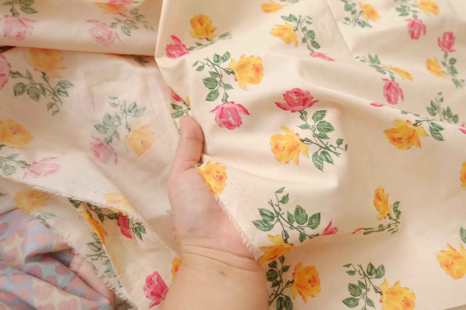 Pink Yellow Rose Lightweight Cotton Poplin — 3.28 yd Piece