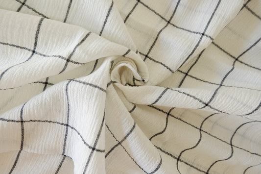 Textured Cotton Linen Fabric – Soft Crinkled Grid Weave (3.3 yd Cut)