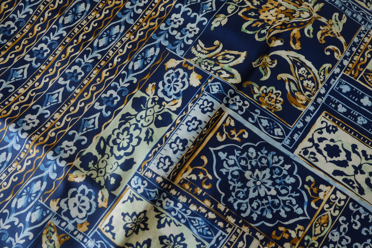 Indigo Tapestry Double Border Cotton Poplin – 2.73 yd