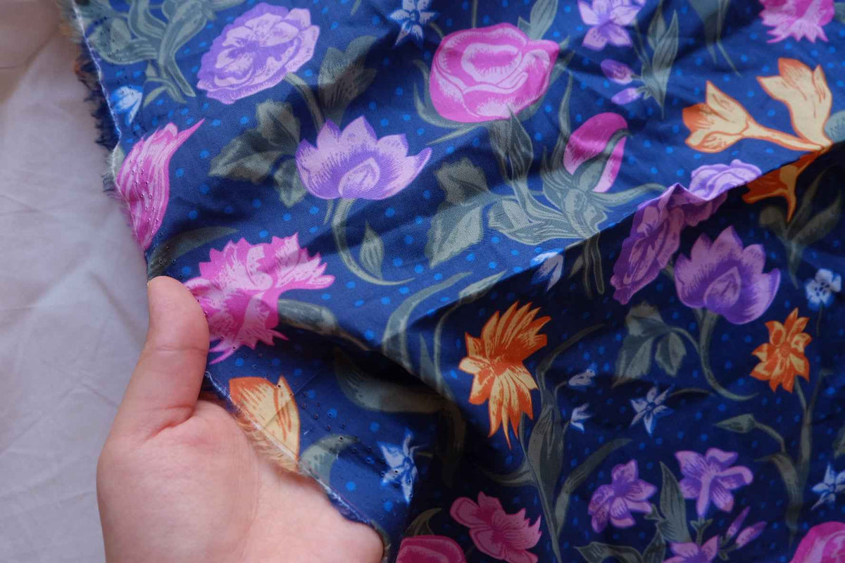 Midnight Jewel Garden Cotton Lawn Fabric – 1.09 yd