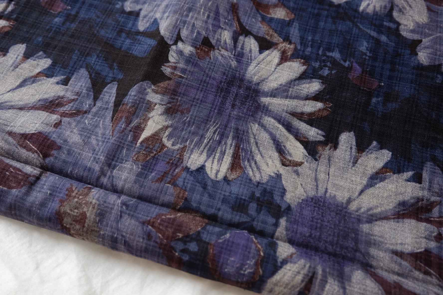 Quiet Blue Daisy Cotton Linen Fabric - 1.64 yd