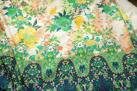Border Print Tencel Cotton Fabric, Silky Soft Summer Dress Weight, 2.19 Yards