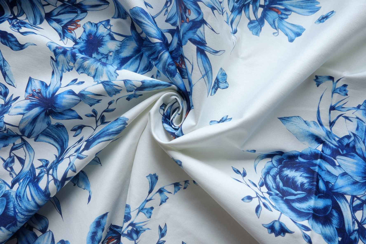 Cobalt Floral Cotton Sateen — 2.2 yd / 3.1 yd