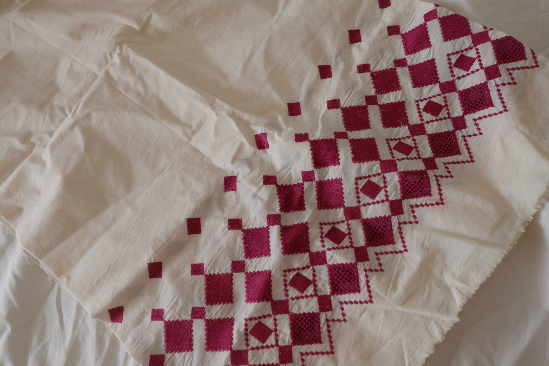 Magenta Border Embroidered Cotton Poplin – 1.9 yd
