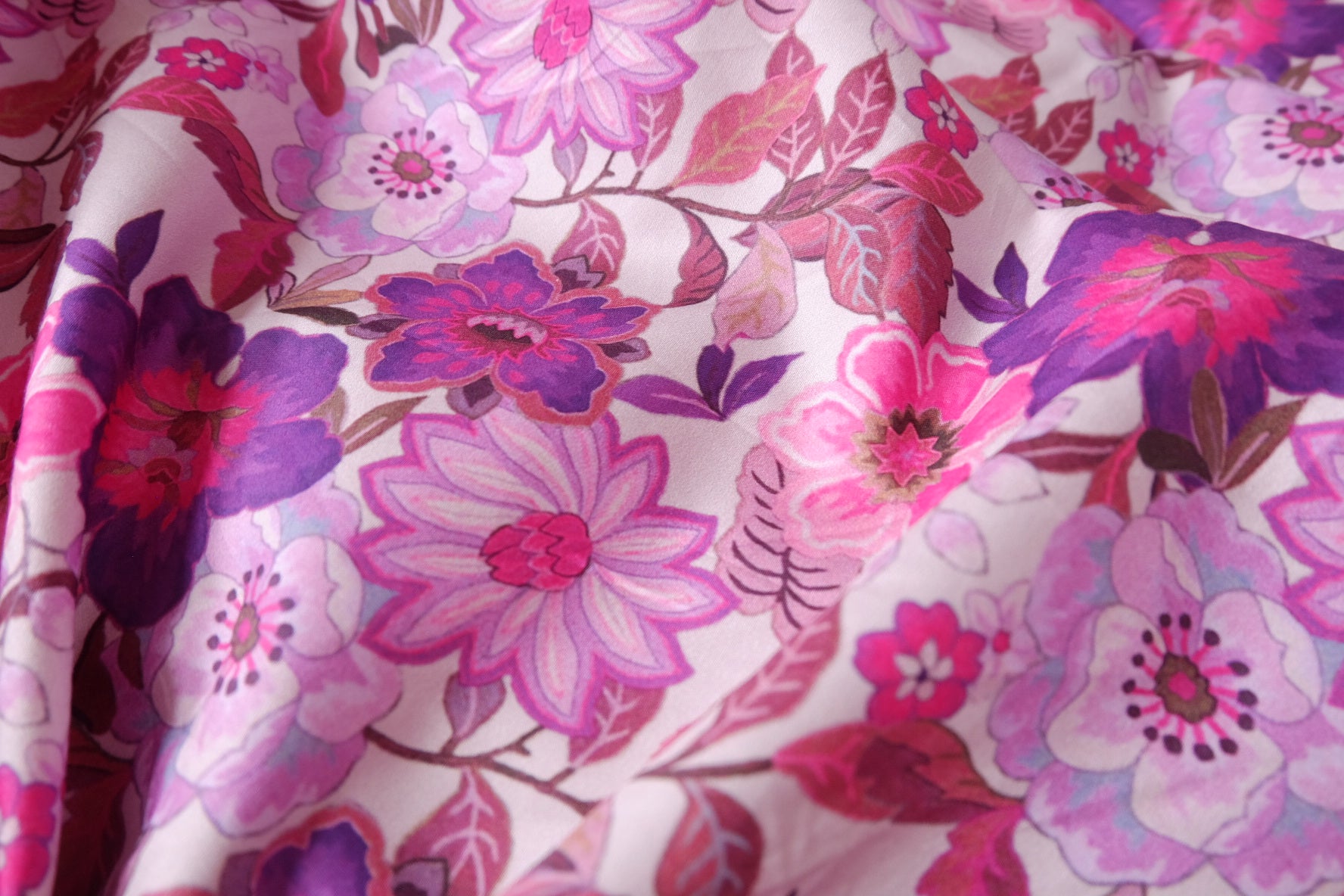 Vintage Pink Floral Stretch Cotton Sateen Fabric - 3.28 yd