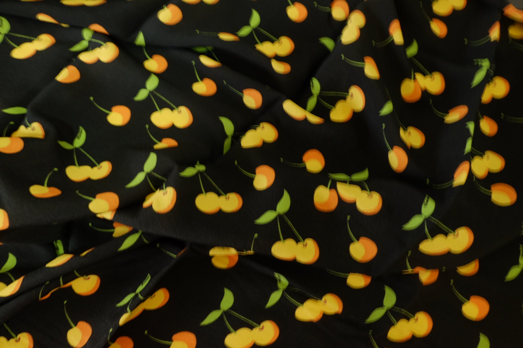Yellow Cherry Rayon Challis Fabric – 2.2 yd / 3.3 yd