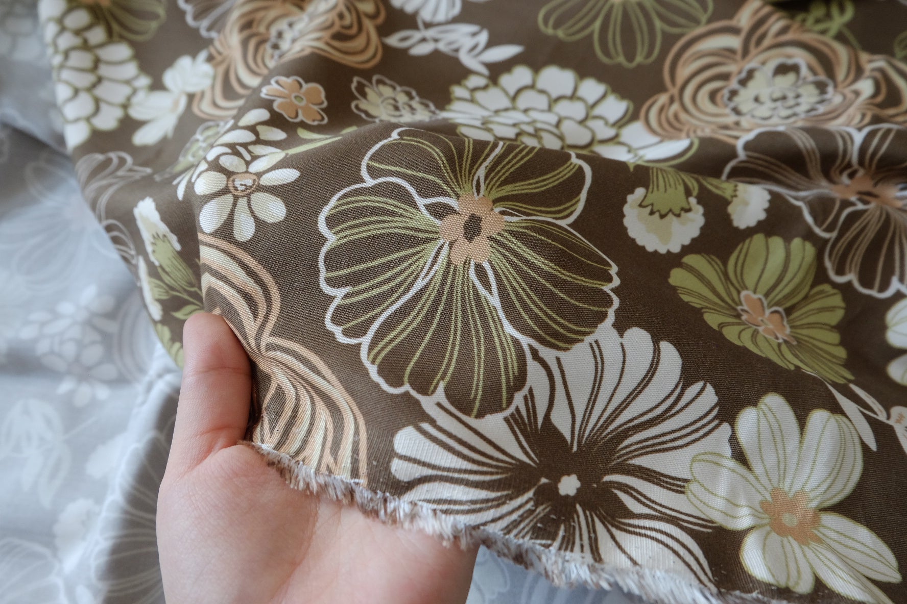 Mocha Retro Floral Pure Tencel Fabric - 3.28 yd