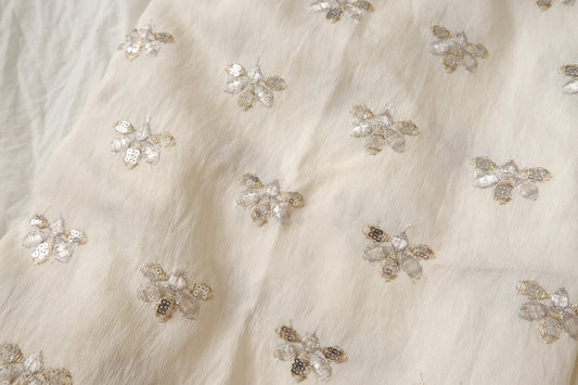 Bee Sequin Embroidered Tencel Linen Fabric – Soft Statement Dress Fabric (2.19 yards)