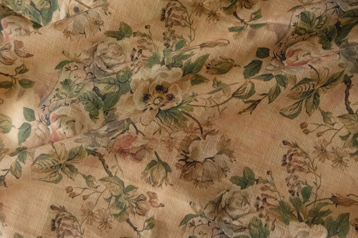 Antique Rose Garden – Vintage Linen Cotton Fabric | 2.2 yards
